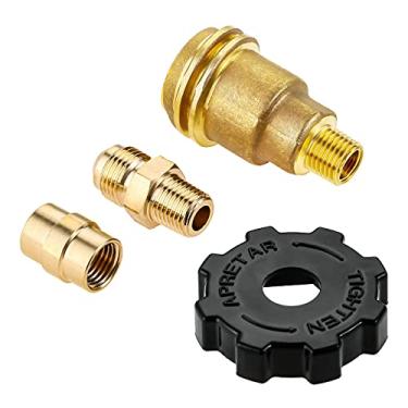 Imagem de Etermeta Pacote com 3 adaptadores de cilindro de tanque de propano QCC1, latão 1/4" x 1/4" NPT macho, 3/8" flare x 1/4" tubo macho, encaixe de tubo de rosca para garrafa descartável, tanques de propano 1b, fogão de churrasqueira para acampamento