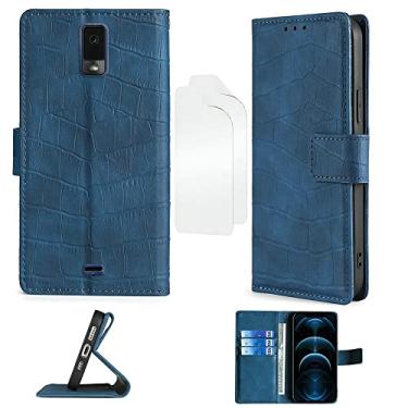 Imagem de jioeuinly Capa flip compatível com Blu View 3 B140DL capa de telefone com suporte + [pacote com 2] película protetora de tela TPU macia azul