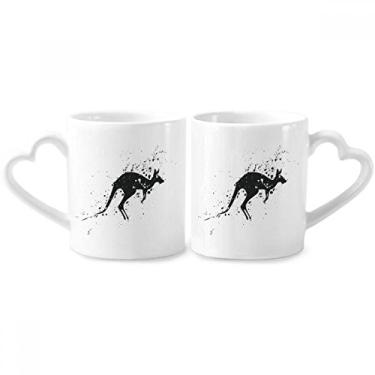 Imagem de Canguru mexicano simples preto e branco conjunto de canecas de porcelana para casais, coração de cerâmica
