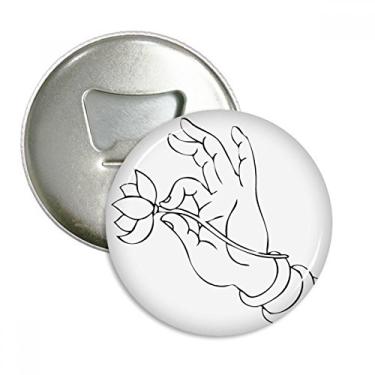 Imagem de Abridor de garrafas com estampa de linha de lótus de mão de cultura com ímã de geladeira emblema multifuncional