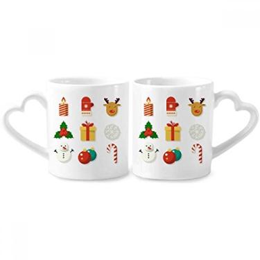 Imagem de Conjunto de canecas de porcelana para casais com ilustração de presentes coloridos de Natal com alça de coração