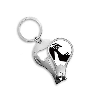Imagem de Preto feminino salto alto padrão contorno cortador de unhas abridor chaveiro tesoura