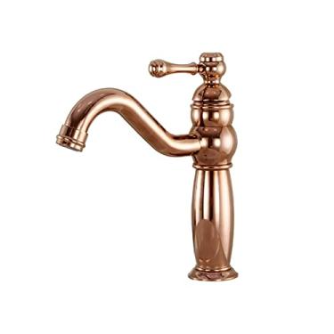 Imagem de LIDON Torneiras de banheiro torneira de água quente e fria torneira da pia do banheiro furo único latão antigo torneira da pia do banheiro torneira antiga torneira do banheiro latão ouro, rosa (cor: rosa)