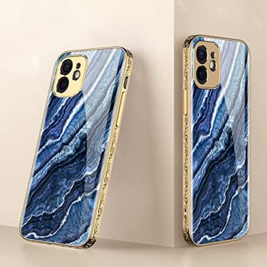 Imagem de Para iPhone 13 12 11 Pro Max Case Textura Floral 3D Pára-choque Lente de proteção total Câmera Capa de vidro temperado, Azul escuro, Para iPhone 11 Pro