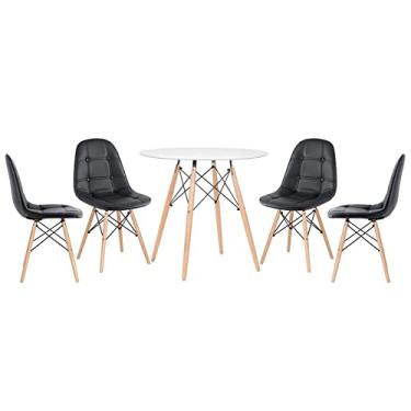 Imagem de Loft7, Kit Mesa Eames Eiffel 80 cm branco + 4 cadeiras estofadas Eames Botonê preto
