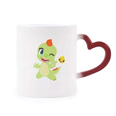 Imagem de Caneca de grés sensível ao calor Dinosaur Kingdom Love You Caneca vermelha que muda de cor