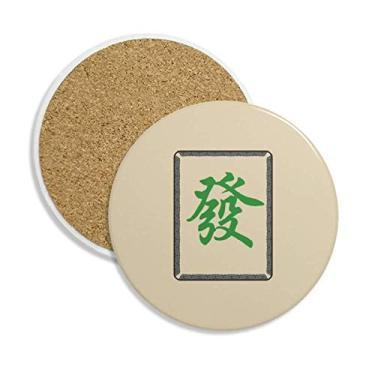 Imagem de Caneca de porta-copos com padrão de azulejos Mahjong verde com pedra absorvente de proteção de mesa