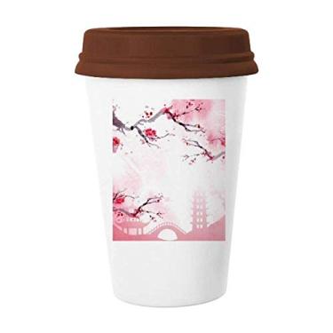Imagem de Caneca com estampa de ilustração Sakura rosa da cultura japonesa, copo de cerâmica de vidro para beber café