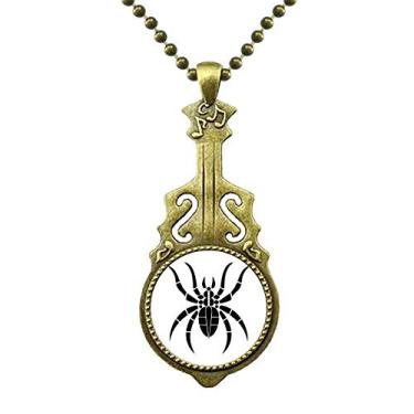 Imagem de DIYthinker Colar de ilustração preta com estampa de aranha, pingente de música de guitarra antiga