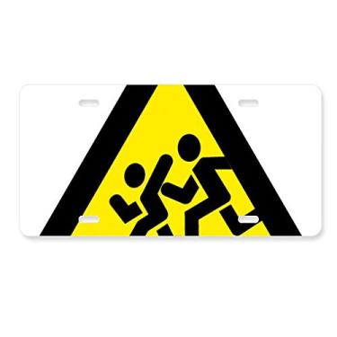 Imagem de DIYthinker Símbolo de aviso amarelo preto perseguição proibida placa de licença decoração aço inoxidável automóvel etiqueta