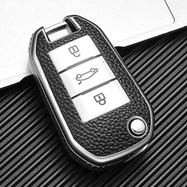 Imagem de SELIYA Capa de chave dobrável de couro + TPU para carro Peugeot 208 308 508 408 2008 3008 407 307 4008, adequado para Citroen C4, C, prata