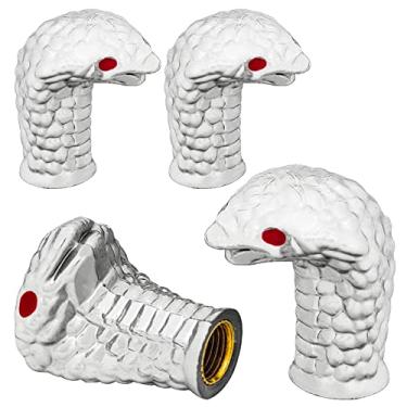 Imagem de QILISEN Tampas de haste de válvula de pneu de carro prata, 4 peças tampa de ar de pneu de roda de cobra com anel de borracha, à prova de poeira, capas de haste universais para carros, SUVs, bicicleta e bicicleta, caminhões, motocicletas