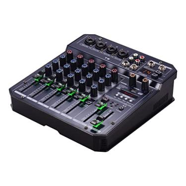 Imagem de Chusui Placa de som portátil de 6 canais T6 Mixer de áudio Mixer de áudio integrado 16 DSP 48V Phantom power Suporta conexão BT MP3 Player Função de gravação Fonte de alimentação 5V para DJ Network Li