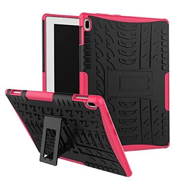 Imagem de Capa para tablet, capa protetora, capa para tablet compatível com Lenovo Tab 4 10 polegadas/Tab-X304F Textura de pneu à prova de choque TPU+PC capa protetora com suporte de alça dobrável (cor: rosa vermelha)