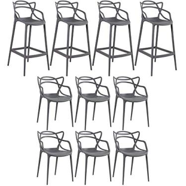 Imagem de Loft7, KIT - 6 x cadeiras + 4 x banquetas altas Masters Allegra - Cinza escuro
