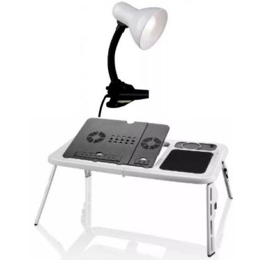 Imagem de Mesa Dobrável Notebook Usb Luminária Garra Branca