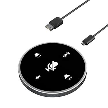Imagem de Domary Microfone de viva-voz para conferência USB de mesa Alto-falante embutido 360 ° Omnidirecional PC Microfone condensador de computador com função mudo Ajuste de volume Plug & Play Compatível com