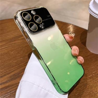 Imagem de Capa de telefone transparente com janela de lente de vidro cor gradiente para iPhone 14 Pro Max 12 13 Pro Max Protetor de câmera capa dura para PC, verde, para iPhone 13Pro Max