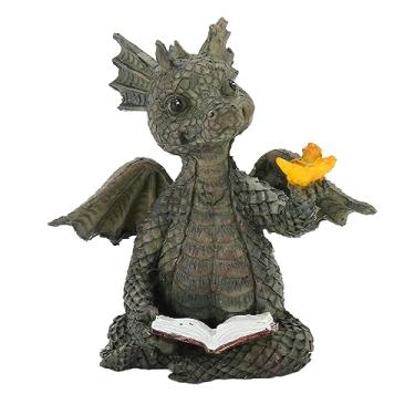 Imagem de Adorável Resina bebê Dragão Desfrutando Livro Busto Estátua único Jardim Ornamento Iluminando Quintal Arte Perfeito Livro Suporte