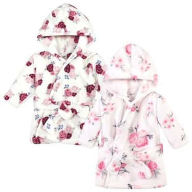 Imagem de Hudson Baby Roupão de banho unissex para bebê, 2 peças, com rosto de animal de pelúcia, floral rosa, 0 a 9 meses