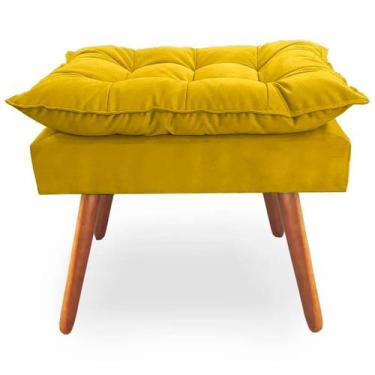 Imagem de Puff Decorativo Quadrado Opala Pés Palito Tecido Suede Amarelo Kimi De