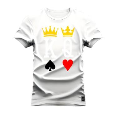 Imagem de Camiseta Algodão Estampada Premium Rei Rainha Branco GG
