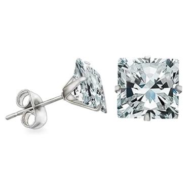 Imagem de Par de Brincos Quadrados 10mm Masculinos Estilo CR7 com Zirconia Cubica Original Brilho Eterno