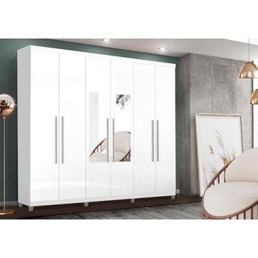 Imagem de Roupeiro Com Espelho 6 Portas e 3 Gavetas Porto Bello Branco - Rud Rack