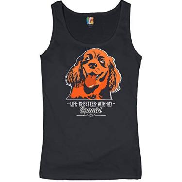 Imagem de Camiseta regata feminina Life is Better with My Spaniel Pet Owner I Love My Dog, Preto, XG
