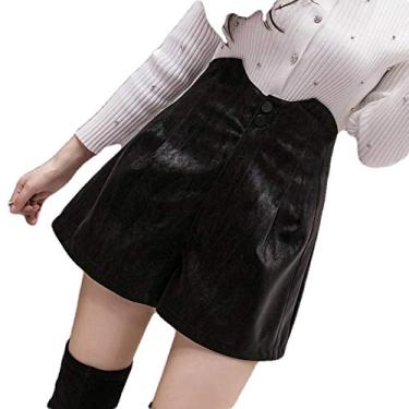 Imagem de ERTYUIO Saia curta lingerie feminina shorts femininos moda botões cintura alta perna larga shorts preto/cinza feminino casual shorts, Preto, G