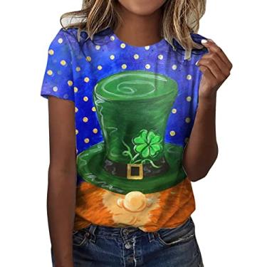 Imagem de Camisetas femininas do Dia de São Patrício Shamrock Lucky, túnica verde, estampa Lucky Mama, Azul, G