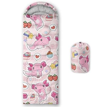 Imagem de CVHOUSE Axolotl Sacos de dormir para acampamento, 3 estações, clima quente e frio, leve, sacos de dormir impermeáveis para adultos e crianças, viagens e ao ar livre, equipamentos de acampamento, 78 x
