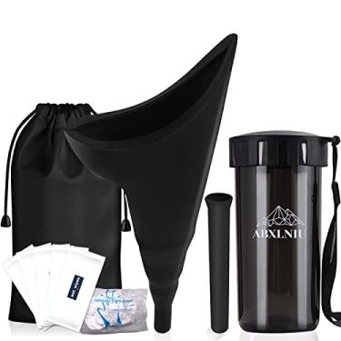 Imagem de ABXLNIU Dispositivo para micção feminina, funil portátil para urinol feminino, com tubo, copo reutilizável para carro, acampamento, inclui lenços, luvas, garrafa de água larga, preto