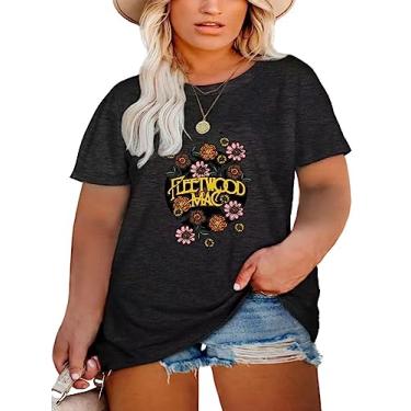 Imagem de Camisetas femininas plus size vintage de banda de rock, roupa de concerto country, rock roll, manga curta, estampada, camisetas, A - Preto, 3G