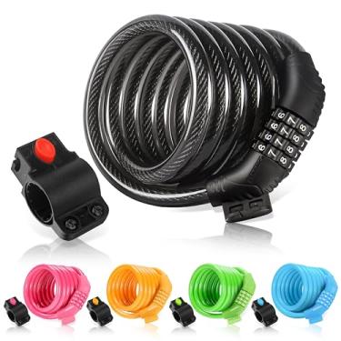 Imagem de ETRONIC Cabo de bicicleta M6 com trava de combinação redefinível, 1,8 m x 1,9 cm, preto