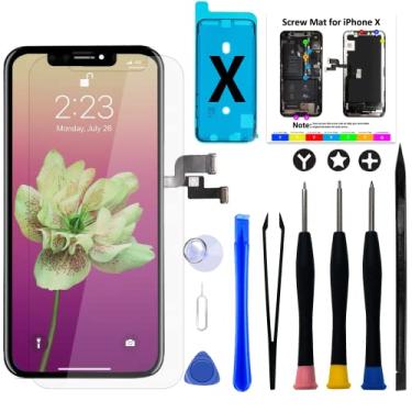 Imagem de Brinonac Kit de substituição de tela OLED para iPhone X [NÃO LCD], conjunto de montagem de moldura digitalizador de tela sensível ao toque 3D de 5,8 polegadas com ferramentas de reparo e protetor de