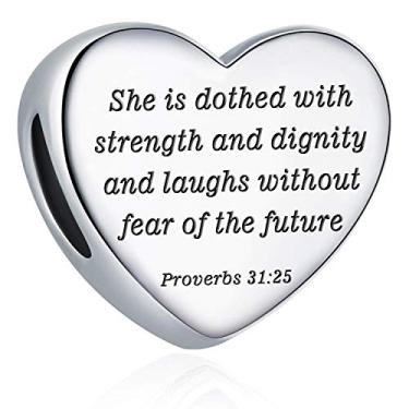 Imagem de Pingente de coração com pingente de Pandora Berloques Cristãos Verso da Bíblia Berloque de Oração Fé Religiosa Presentes para Mulheres
