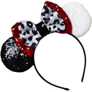 Imagem de CLGIFT Orelhas de Minnie de Halloween, orelhas laranja da Minnie, faixa de cabeça preta com orelhas de Mickey, fantasia de Halloween (Cruella), Azul, M