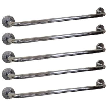 Imagem de Alça Apoio Kit 5 Uni Aço Inox 50cm Idoso Acessibilidade Pcd Cadeirante Gestante Suporte Anti Queda Banho Box Banheiro