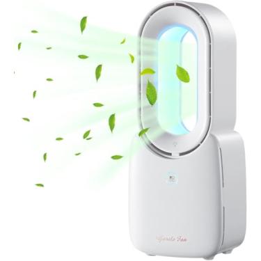 Imagem de Ventilador de mesa let'me, ventilador portátil sem lâminas, ventilador de refrigeração pessoal pequeno de 30 cm com luz LED de controle de toque de 5 cores, ventilador de mesa silencioso para casa