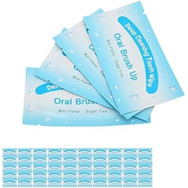 Imagem de 100 lenços umedecidos para os dentes, pano de fio dental, ferramenta de limpeza de dentes para limpeza profunda oral tiras de clareador de dentes, escova de dentes de dedo dental, lenços orais para