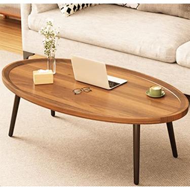 Imagem de Cavent Mesa de centro de madeira rústica mesa de centro oval de nogueira moderna mesa de sofá mesa de canto para sala de estar, escritório em casa, cafeteria (80 cm)