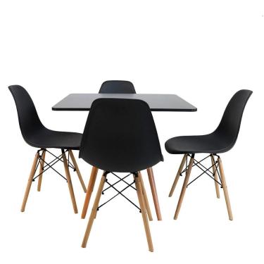 Imagem de Kit Mesa Eiffel Preta Quadrada 90x90 + 04 Cadeiras Eiffel