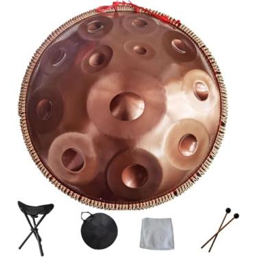 Imagem de Instrumento de tambor de mão, Handpan em D menor 9 10 12 14 notas Tambor de mão de aço de 22 polegadas com bolsa de mão macia, 2 martelos de mão, suporte, percussão para cura sonora, Medi pe
