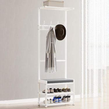Imagem de Cabide de metal em pé com banco de sapatos Porta de entrada moderna Cabide independente Organizador de armazenamento de sapatos com 7 ganchos para entrada de corredor A, B, 40 CM