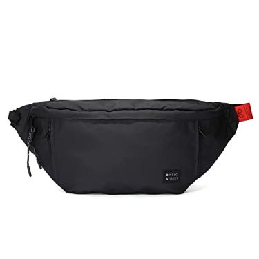 Imagem de Pochete grande plus size para homens e mulheres, à prova d'água, pochete com alça ajustável para viagens, esportes, caminhadas, corrida, pochetes militares, bolsa transversal, branca, Preto (com 5 bolsos com zíper),