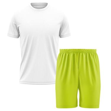 Imagem de Kit Calção Short Futebol Basquete Amarelo + Camiseta Manga Curta Masculina-Masculino