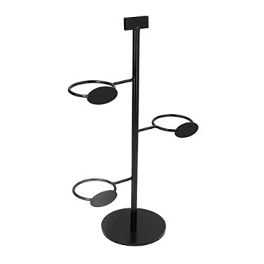 Imagem de Torre de Bebidas, Taças de Torre de Champanhe Torre de Champanhe Com 3 Furos Expositor de Copo Simples Expositor de Metal Preto para Vinho, Champanhe, Coquetéis e Copos de