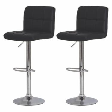 Imagem de Kit 2 Banquetas Gomos Preta Giratória com Encosto Alto Estofado, Regulagem de Altura para Cozinha Americana, Bar, Ilha, Bancada e Área Gourmet