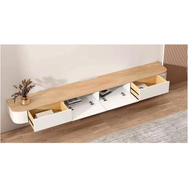 Imagem de Suporte de TV flutuante com gavetas, prateleira moderna de console de mídia montada na parede para baixo da TV, centro de entretenimento longo, mesa de armário de TV de armazenamento de made